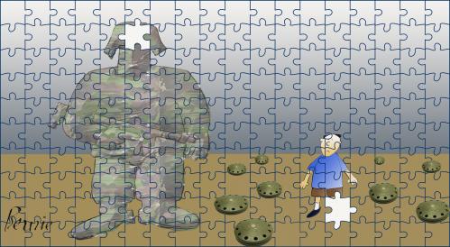 Cartoon: landmines (medium) by bernie tagged war,children,