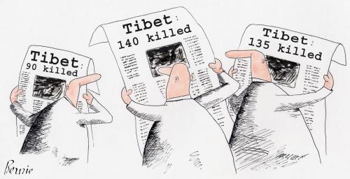 Cartoon: newspaper competition (medium) by bernie tagged tibet,media,
