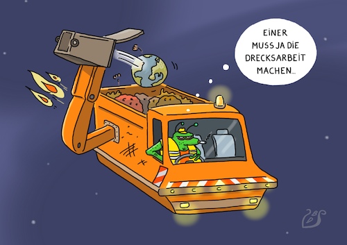 Cartoon: Drecksarbeit (medium) by Dodenhoff Cartoons tagged drecksarbeit,alien,invasion,lösungsstrategie,klimakatastrophe,umweltverschmutzung,kriege,autokratie,müllabfuhr,entsorgung,drecksarbeit,alien,invasion,lösungsstrategie,klimakatastrophe,umweltverschmutzung,kriege,autokratie,müllabfuhr,entsorgung
