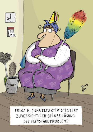 Cartoon: Feinstaublösung (medium) by Dodenhoff Cartoons tagged birgit,dodenhoff,cartoon,karikatur,feinstaub,lungenwerte,staubwischer,reinigungskraft,umweltaktivisten,umweltschutz,feinstaubemissionen,silvester,neujahr,mitternacht,böller,feuerwerk,böllerverbot