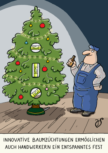 Cartoon: Gerader Weihnachtsbaum (medium) by Dodenhoff Cartoons tagged tanne,weihnachtsbaum,handwerk,genauigkeit,mann,männer,wasserwaage,pedanterie,unnatürlich,baumschmuck,entspannt,fest,weihnachtsfest,birgit,dodenhoff,cartoons,tanne,weihnachtsbaum,handwerk,genauigkeit,mann,männer,wasserwaage,pedanterie,unnatürlich,baumschmuck,entspannt,fest,weihnachtsfest,birgit,dodenhoff,cartoons