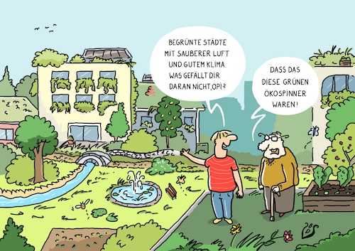 Cartoon: Grüne Städte (medium) by Dodenhoff Cartoons tagged utopie,lösungen,klimawandel,hitzestress,dürre,klimapolitik,grüne,ökologie,planet,utopie,lösungen,klimawandel,hitzestress,dürre,klimapolitik,grüne,ökologie,planet