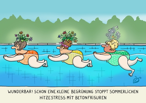 Cartoon: Hitzestress (medium) by Dodenhoff Cartoons tagged klimawandel,hitzerkorde,hitzesommer,versiegelung,temperaturen,freibad,frisur,frauen,klimawandel,hitzerkorde,hitzesommer,versiegelung,temperaturen,freibad,frisur,frauen