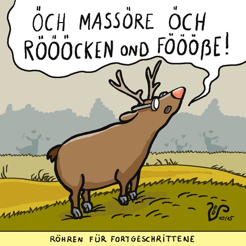 Cartoon: Röhren (medium) by Dodenhoff Cartoons tagged hirsche,brunft,hirschkühe,paarungsverhalten,herbst,masseur,wellness,hirschbrunft,liebesspiel,vorspiel,paarung,fortgeschrittene,birgit,dodenhoff,cartoons