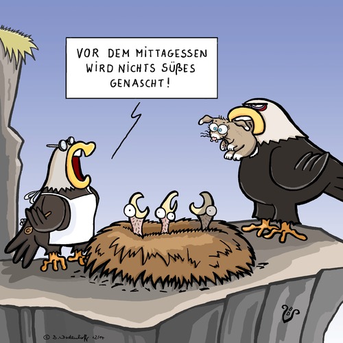 Cartoon: Süßes (medium) by Dodenhoff Cartoons tagged adler,ernährung,kinder,nachwuchs,eltern,übergewicht,karies,birgit,dodenhoff,cartoons,nest,kaninchen,beute,jagd,hunger,naschen