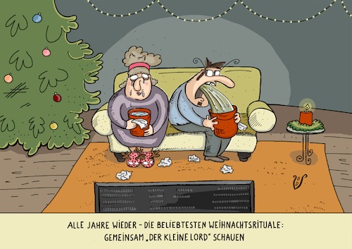 Cartoon: Weihnachtsrituale (medium) by Dodenhoff Cartoons tagged der,kleine,lord,unsere,liebsten,weihnachtsrituale,weihnachts,tv,programm,frohe,weihnacht,weihnachtskitsch,ehepaare,paarbeziehungen,sofa,flachbildfernseher,zum,fest,festtage,übelkeit,rührseeligkeit,ekel,überlastung,birgit,dodenhoff,cartoons,karikatur