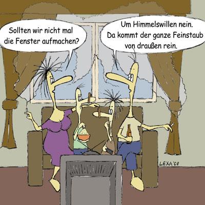 Cartoon: Feinstaub (medium) by lexatoons tagged mann,frau,man,woman,fernsehen,familie,nicht,rauchverbot,politik
