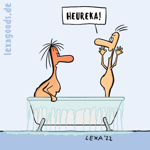 Cartoon: lexatoon Heureka (medium) by lexatoons tagged lexatoon,mathematik,forscher,wissenschaft,archimedes,heureka,wasservergrängung,math2022