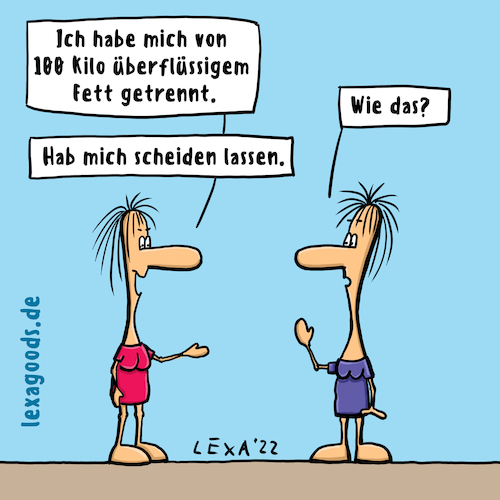 Cartoon: lexatoon 100 kilo verloren (medium) by lexatoons tagged lexatoon,100,kilo,überflüssiges,fett,scheidung,trennung