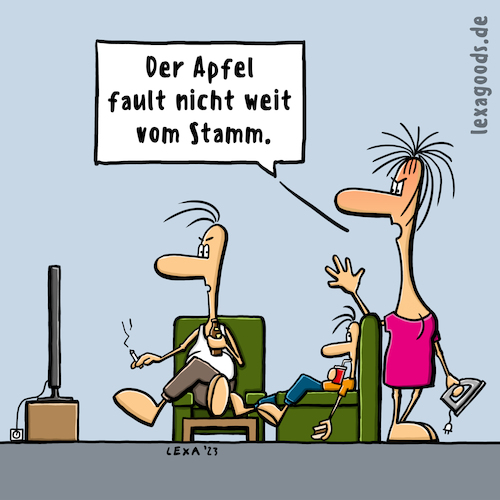 Cartoon: lexatoon Der Apfel fault nicht w (medium) by lexatoons tagged lexatoon,der,apfel,fault,nicht,weit,vom,stamm,eltern,erziehung,sprichwort,vater,mutter,sohn,faul,lexatoon,der,apfel,fault,nicht,weit,vom,stamm,eltern,erziehung,sprichwort,vater,mutter,sohn,faul