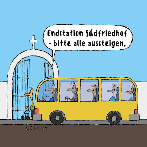 Cartoon: lexatoon Endstation Friedhof (medium) by lexatoons tagged lexatoon,endstation,friedhof,rentner,sterben,rollator,senioren,bus,butterfahrt,lexatoon,endstation,friedhof,rentner,sterben,rollator,senioren,bus,butterfahrt