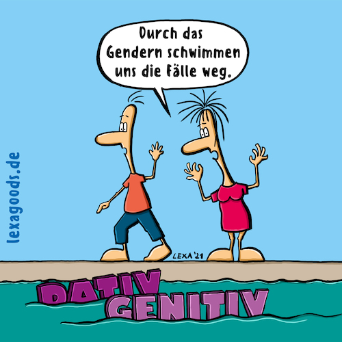 Cartoon: lexatoon Gendern (medium) by lexatoons tagged lexatoon,fälle,schwimmen,weg,gendern,dativ,genitiv,rechtschreibung,reform,grammatik,lexatoon,fälle,schwimmen,weg,gendern,dativ,genitiv,rechtschreibung,reform,grammatik