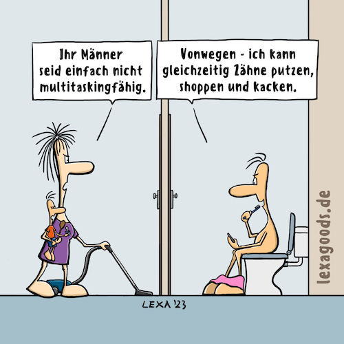 Cartoon: lexatoon Nicht multitaskingfähig (medium) by lexatoons tagged lexatoon,nicht,multitaskingfähig,haushalt,toilette,wc,zähneputzen,handy,shoppen,hausfrau,ehe,kind,mann,lexatoon,nicht,multitaskingfähig,haushalt,toilette,wc,zähneputzen,handy,shoppen,hausfrau,ehe,kind,mann