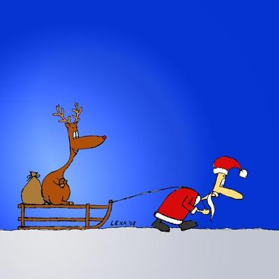 Cartoon: rudolf das faule rentier (medium) by lexatoons tagged weihnachten,chrismas,xmas,rudolf,rudolph,rentier,weihnachtsmann,schlitten,winter,schnee,nacht,faul,santaclaus