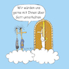 Cartoon: lexatoon Reden über Gott (small) by lexatoons tagged lexatoon,reden,über,gott,zeugen,jehovas,missionierung,himmel,wolke,haustür,himmelspforte,religion,glauben