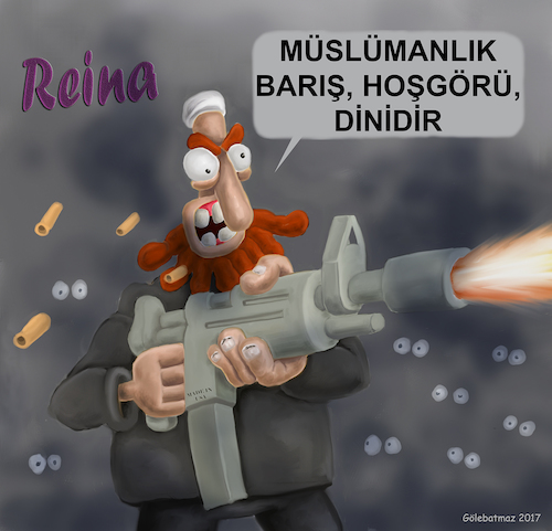 Cartoon: radical Muslim terrorism (medium) by Gölebatmaz tagged reina,radical,muslim,clun,turkey,istanbul,attack,terror,terrorism
