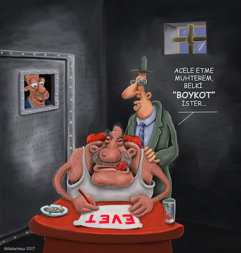 Cartoon: referandum (medium) by Gölebatmaz tagged referandum,evet,hayir,boykot,apo,ocelan,abdullah,teror,tayyip,pkk,recep,turkey,turkiye