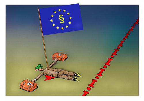 Cartoon: eu diskrimenation (medium) by kurtu tagged no,,eu,diskriminierung,ausländer,paragraph,umbringen,einreise,intoleranz,rassismus,akzeptanz,staatsgrenze,gesetz,ungerechtigkeit