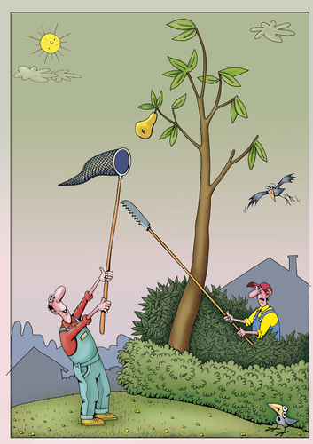 Cartoon: Gierigkeit (medium) by kurtu tagged garten,baum,ernte,garten,baum,ernte