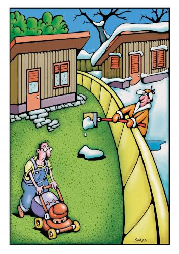 Cartoon: Nachbarschaft (medium) by kurtu tagged nachbar,nachbarn,nachbarschaft,wohnen,garten,nächstenliebe,laube,wohnviertel,winter,sommer,jahreszeiten,rasenmäher,gemein,fies,schadenfreude,neid,neider