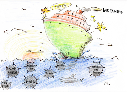 Cartoon: Ahoi und gute Fahrt ... (medium) by kugel2020 tagged hamburg,wahl,2020,brd,grüne,spd,kriminalität,migration