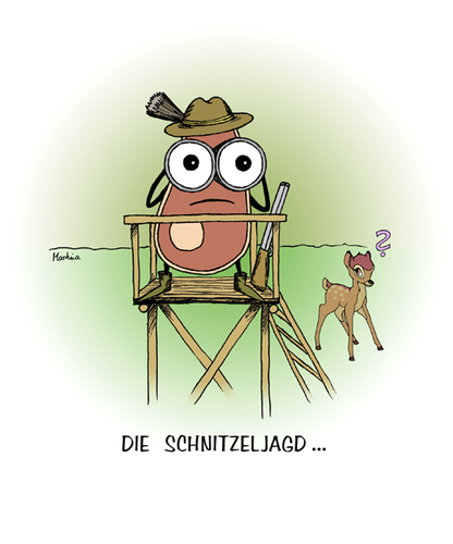 Cartoon: die Schnitzeljagd... (medium) by martinchen tagged jäger,jagd,schnitzel,schnitzeljagd