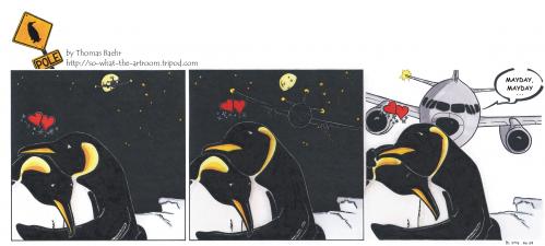Cartoon: POLE Strip No. 38 (medium) by Penguin_guy tagged penguins,pinguine,pets,tiere,flugzeug,plane,crash,unglueck,absturz,thomas,baehr,klimawandel,climate,change