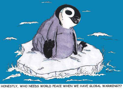Cartoon: World Peace vs. Global Warming (medium) by Penguin_guy tagged change,climate,klimawandel,baehr,thomas,peace,frieden,war,krieg,pollution,umweltverschmutzung,erderwaermung,treibhauseffekt,warming,global,animals,tiere,pets,pinguine,penguins,globale erwärmung,wetter,klima,klimawandel,natur,umweltschutz,umwelt,tierschutz,lebensraum,eis,eisberg,schmelzen,wasser,pinguine,pinguin,tier,tiere,treibhauseffekt,umweltverschmutzung,globale,erwärmung