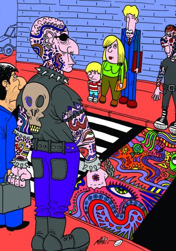 Cartoon: CALLE PARA TATUADOS (medium) by Mario Almaraz tagged gente,esperando