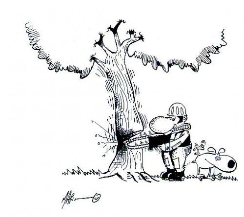 Cartoon: ESO NO SE HACE (medium) by Mario Almaraz tagged arbol,karma,umwelt,natur,wald,baum,holzfäller,rodung,abholzung,klima,naturschutz,klimawandel,umweltzerstörung,zerstörung,wirtschaft,pinkeln,anpinkeln,hund,tier,rache,gerechtigkeit,rächer,auge um auge,auge,um