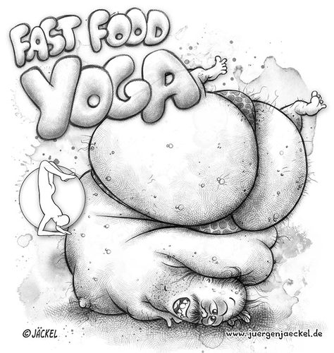 Cartoon: Fast Food Yoga (medium) by Jäckel tagged fast,food,yoga,tanga,sport,mollig,molke,schlank,bewegung,dehnung,dickdarm