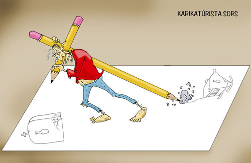 Cartoon: Schicksalsschlag Cartoonist fate (medium) by paraistvan tagged life,hard,cross,cartoonist,schicksalsschlag,drawing,painting