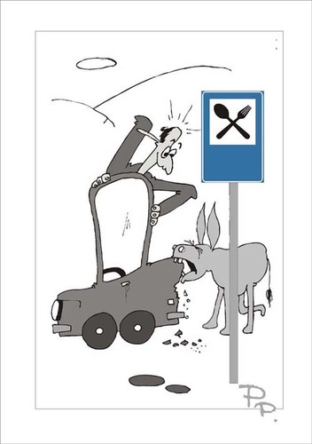 Cartoon: Traffic sign (medium) by paraistvan tagged donkey,sign,traffic,food