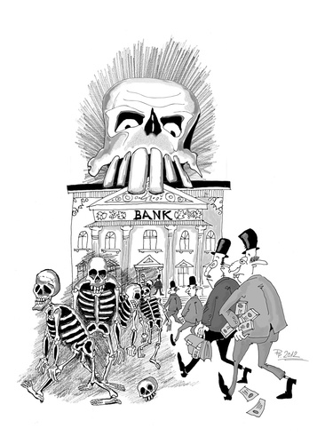 Cartoon: Tributo a Jose Guadalupe Posada (medium) by paraistvan tagged robbering,skeleton,bank,posada,guadalupe,jose