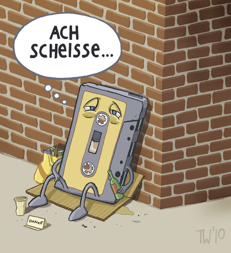 Cartoon: ... (medium) by Tobias Wieland tagged spende,penner,tape,mauer,arbeitslos,obdachlos,kassette,kassette,obdachlos,arbeitslos,mauer,tape,penner,spende