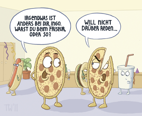 Cartoon: ... (medium) by Tobias Wieland tagged pizzapitch,pizza,fast,food,party,stück,hot,dog,hamburger,salami,pizza,party,fast food,essen,hamburger,salami,fast,food