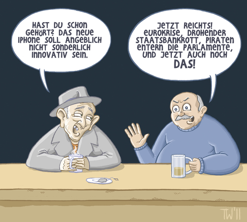 Cartoon: Es reisst nicht ab! (medium) by Tobias Wieland tagged tobias,wieland,kneipe,tresen,4s,mac,wirtschaft,esfs,kredit,griechenland,staatsbankrott,krise,piraten,europa,euro,phone,apple,iphone,iphone,apple,euro,piraten,kredit,griechenland,esfs,wirtschaft,staatsbankrott