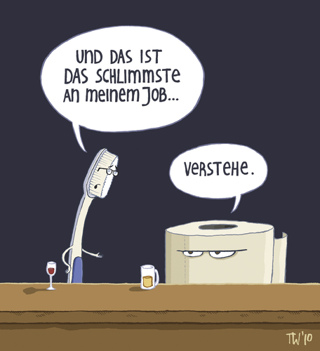 Cartoon: Der kleine Unterschied (medium) by Tobias Wieland tagged beruf,job,toilette,klopapier,kneipe,bar,zahnbürste,zahnbürste,bar,kneipe,klopapier,toilette,job,beruf