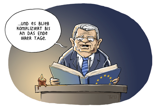 Cartoon: Gaucks Europageschichte (medium) by Tobias Wieland tagged einmal,war,es,märchen,cartoon,wieland,tobias,karikatur,deutschland,brüssel,politik,geschichte,euro,europa,rede,budespräsident,gauck,joachim,joachim,gauck,budespräsident,rede,europa,euro,geschichte,politik,brüssel,deutschland,karikatur,tobias,wieland,cartoon,märchen,es,war,einmal