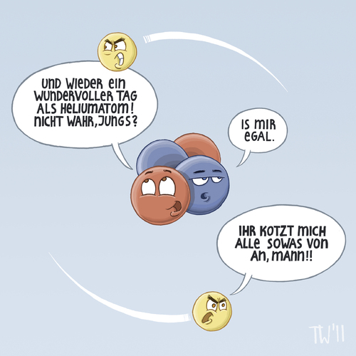 Cartoon: Nerd-cartoon (medium) by Tobias Wieland tagged ladung,neutral,positiv,negativ,wissenschaft,physik,neutron,elektron,proton,atom,helium,helium,atom,proton,elektron,neutron,physik,wissenschaft,negativ,positiv,neutral,ladung