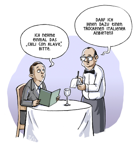 Cartoon: Päpstliches Mahl (medium) by Tobias Wieland tagged wieland,tobias,cartoon,karikatur,carne,con,chili,sodano,kellner,restaurant,benedikt,ratzinger,kapelle,sixtinische,kardinal,kirche,katholisch,italien,konklave,scola,papstwahl,papst,papst,papstwahl,konklave,italien,katholisch,kirche,kardinal,sixtinische,kapelle,ratzinger,benedikt,restaurant,kellner,sodano,chili,con,carne,karikatur,cartoon,tobias,wieland