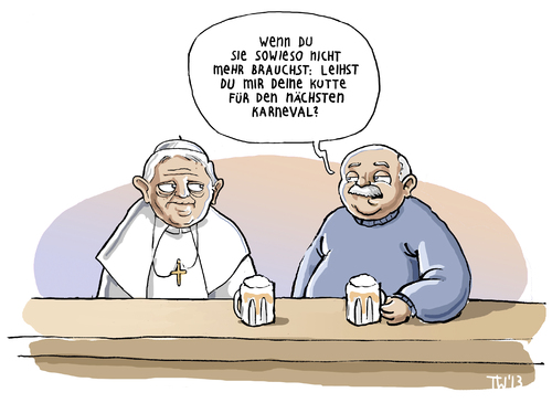 Cartoon: Papst Rücktritt (medium) by Tobias Wieland tagged pontifikat,vatikan,katholischbenedikt,kirche,ratzinger,rücktritt,papst,petrus,papst,rücktritt,ratzinger,benedikt,vatikan,pontifikat,petrus