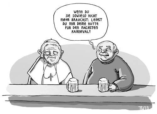 Cartoon: Papst Rücktritt (medium) by Tobias Wieland tagged papst,rücktritt,ratzinger,benedikt,vatikan,pontifikat,petrus