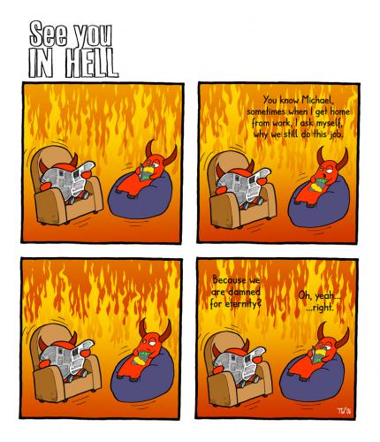 Cartoon: See you in hell (medium) by Tobias Wieland tagged see,you,in,hell,hölle,teufel,devil,religion,fun,funny,humor,humour,