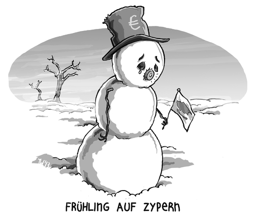 Cartoon: Zypern (medium) by Tobias Wieland tagged zypern,eu,europa,euro,krise,bank,banken,kunden,zwangsabgabe,rettungspaket,karikatur,tobias,wieland,winter,schneemann,frühling,schnee