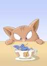 Cartoon: Montag ist Badetag! (small) by Tobias Wieland tagged katze vogel cat bird tobias wieland tasse bad pech jagd