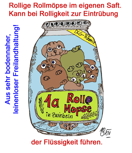 Cartoon: Naturtrübe rollige Rollmöpse (medium) by Marbez tagged rollmops,nodennah,naturtrüb