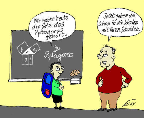 Cartoon: Satz des Pythagoras (medium) by Marbez tagged griechen,schulden,pythagoras