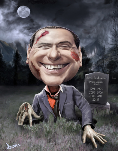 Cartoon: Zombiesconi (medium) by Dom Richards tagged belusconi,caricature,cartoon,zombie,prime,minister,italy