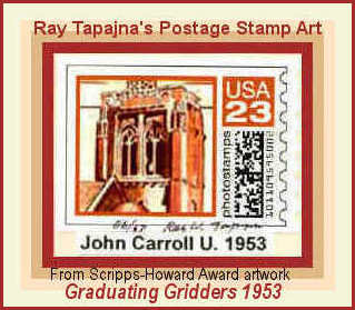 Cartoon: JCU Tower US Stamp Art (medium) by ray-tapajna tagged john,carroll,university,1953,tower,stamp,art,ray,tapajna,scripps,howard,award,newspaper,illustration